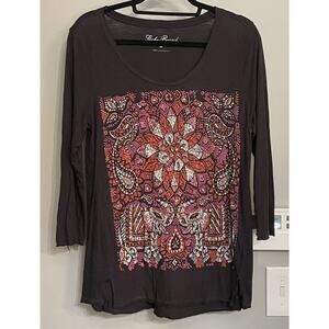 Lucky Brand Top Tunic Paisley Long Sleeve Stretch Scoop Neck Tee Medium‎ EUC